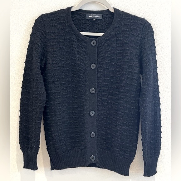 ETNIKO 100% Baby Alpaca Long Sleeve Cardigan Sweater - Black, Size S - Picture 1 of 15